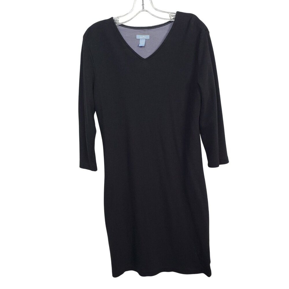 Horny Toad Women M Dress V Neck 3/4 Sleeve Stretch Knit Sweaterdress Minimalist - Picture 2 of 12